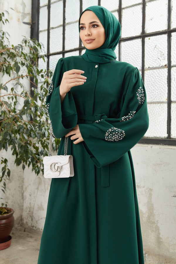 Liva Arms Stone Abaya - Emerald