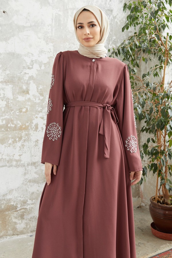 Liva Arms Stone Abaya - Dried Rose