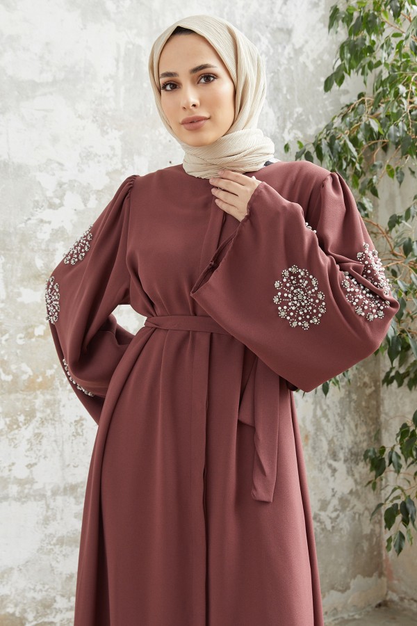 Liva Arms Stone Abaya - Dried Rose