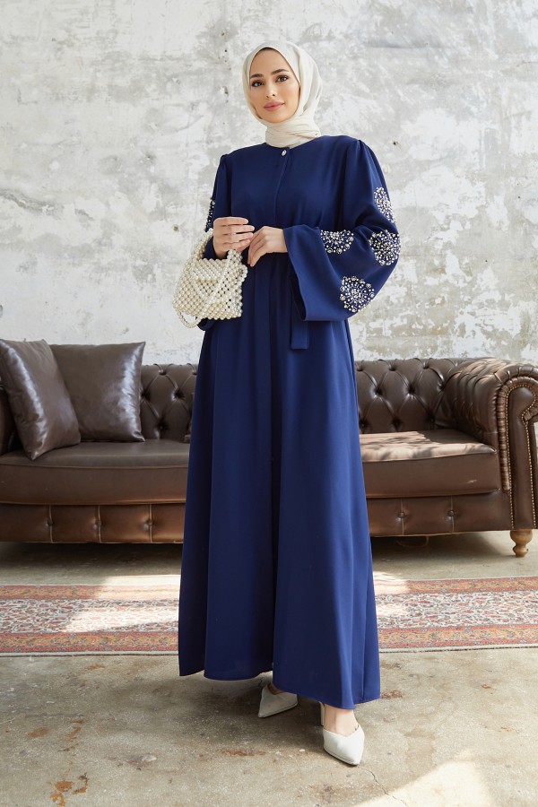 Liva Handles Stone Abaya - Indigo