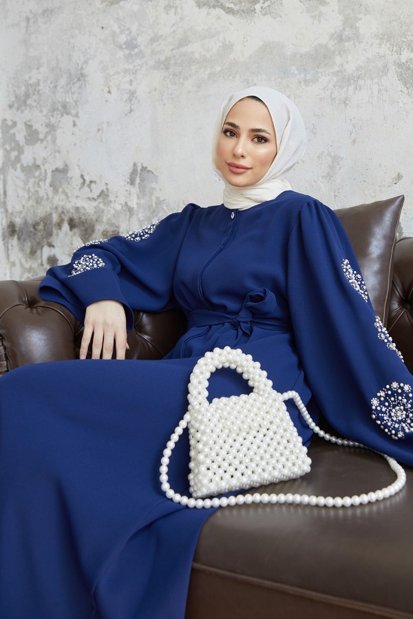 Liva Handles Stone Abaya - Indigo