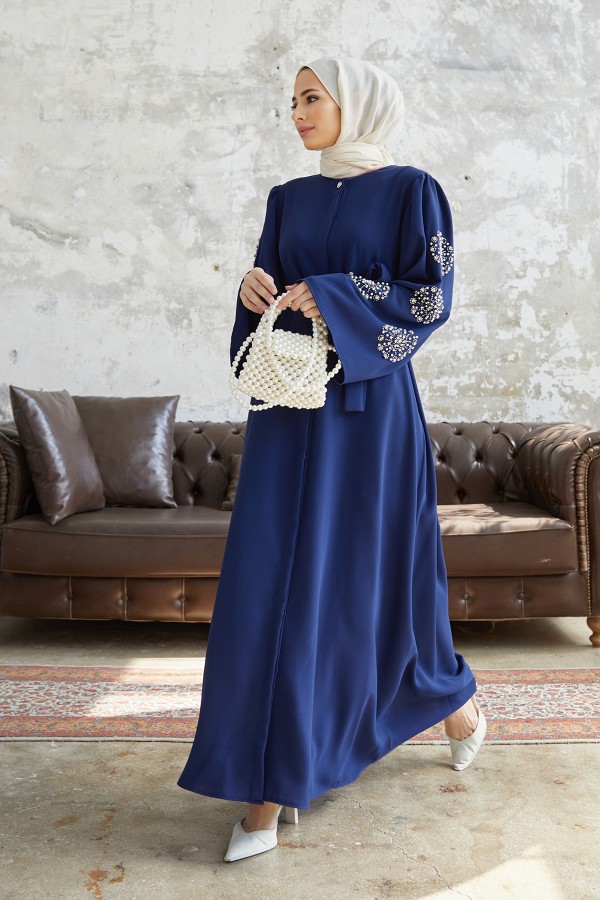 Liva Handles Stone Abaya - Indigo