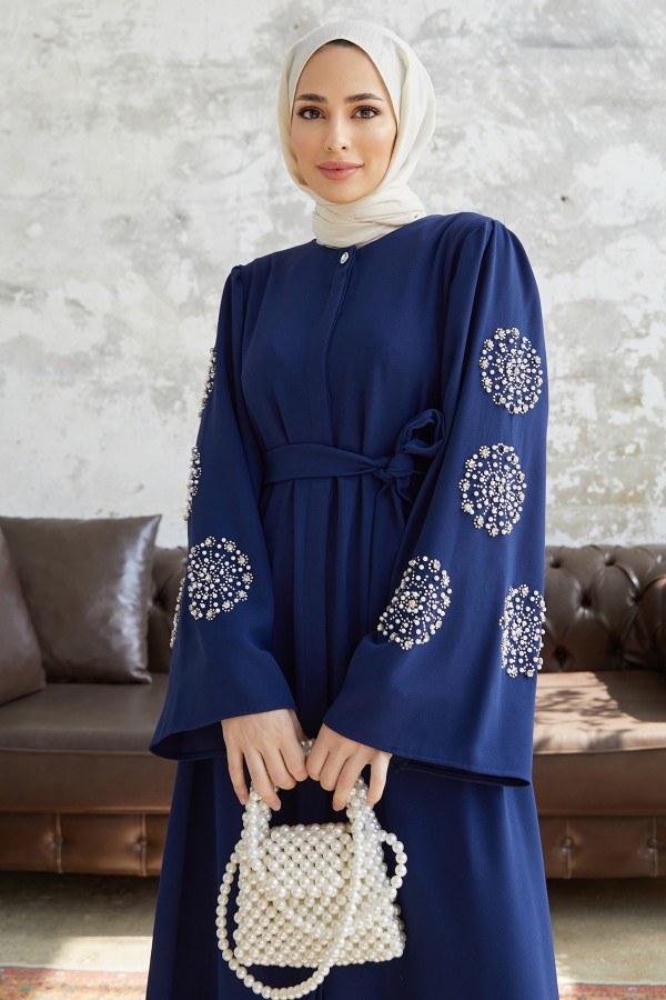 Liva Handles Stone Abaya - Indigo