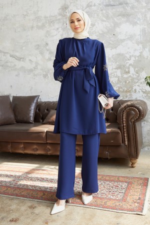 Mila Belted Suit - Indigo