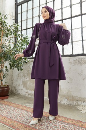 Mila Belted Suit - Purple