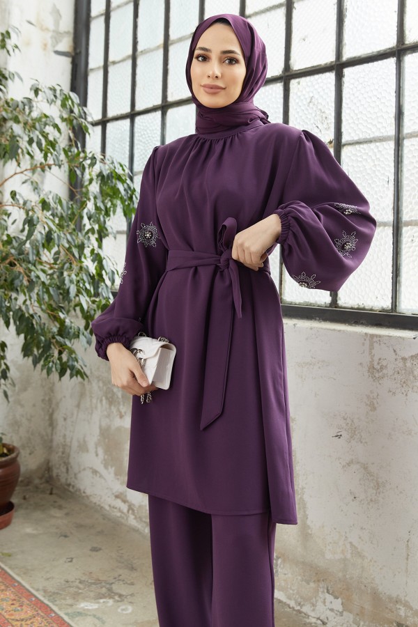 Mila Belted Suit - Purple