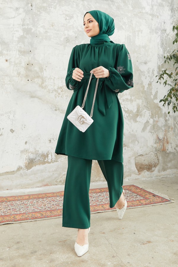 Mila Belted Suit - Emerald