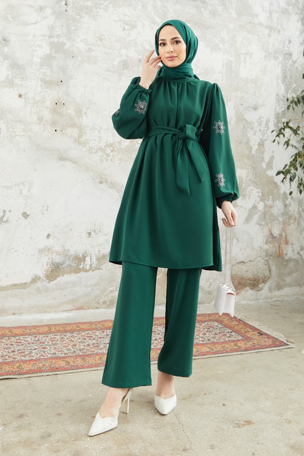 Mila Belted Suit - Emerald