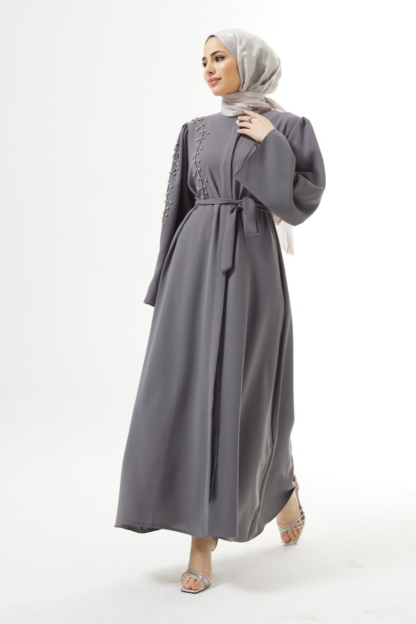 Omuzu Taşlı Abaya - Gri