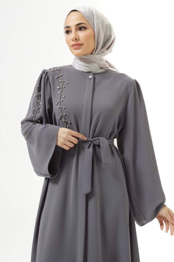 Omuzu Taşlı Abaya - Gri