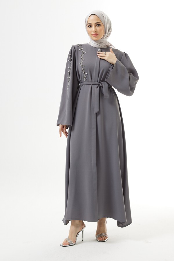 Omuzu Taşlı Abaya - Gri