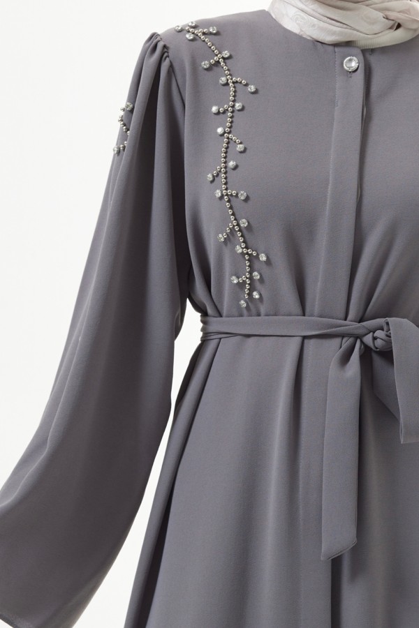 Omuzu Taşlı Abaya - Gri