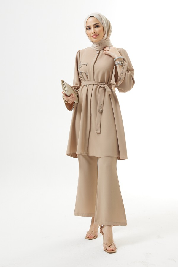 Luna Stone Embroidered Set - Beige