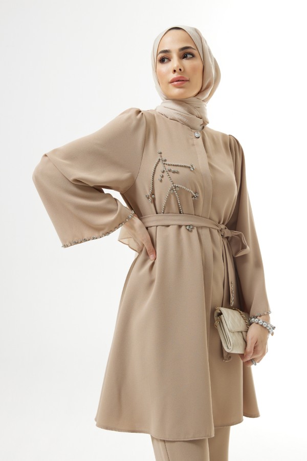 Luna Stone Embroidered Set - Beige