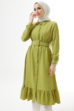 Belted Crepe Tunic - Oil Green