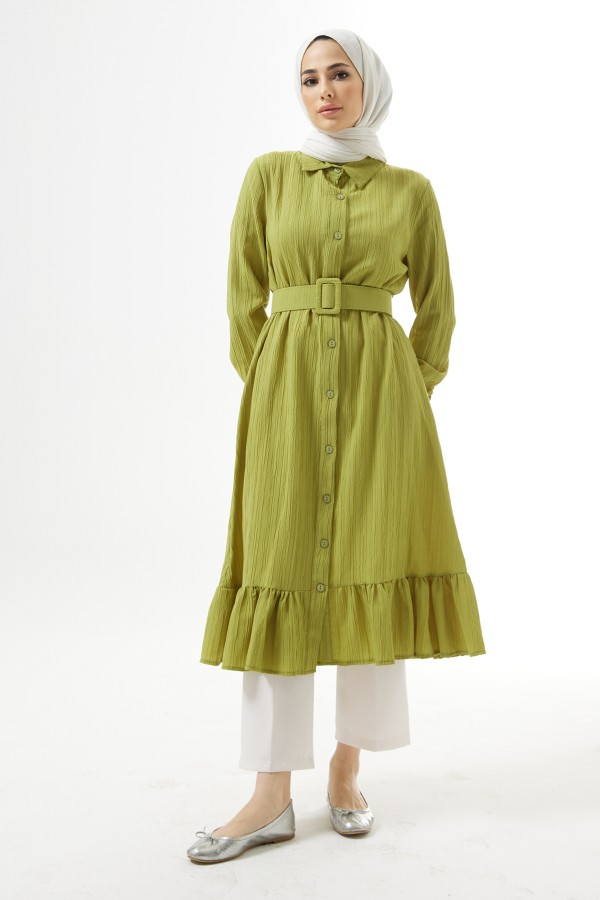 Belted Crepe Tunic - Oil Green