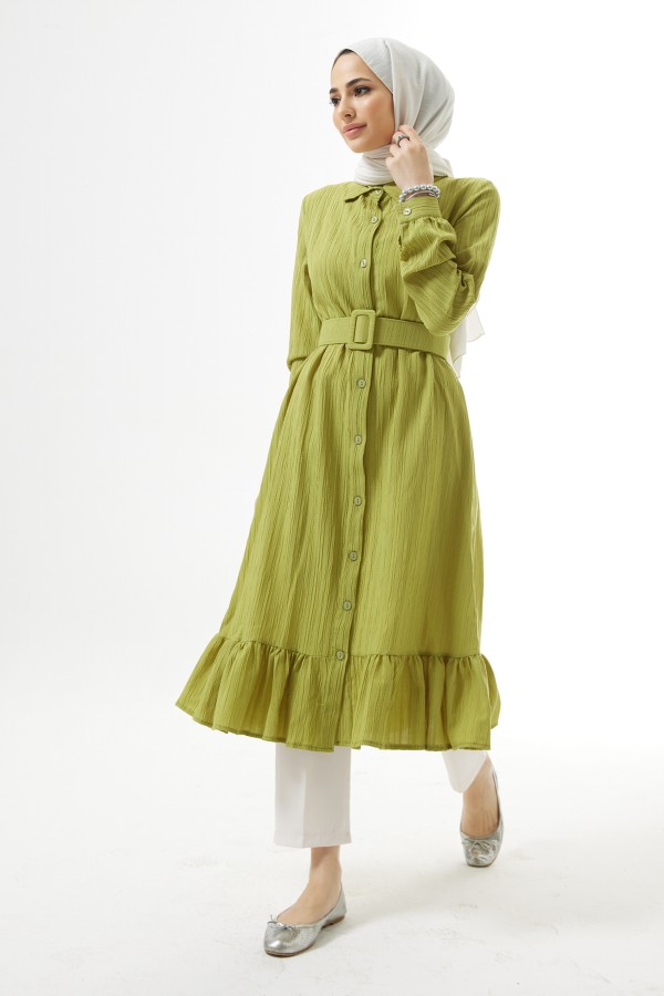 Belted Crepe Tunic - Oil Green