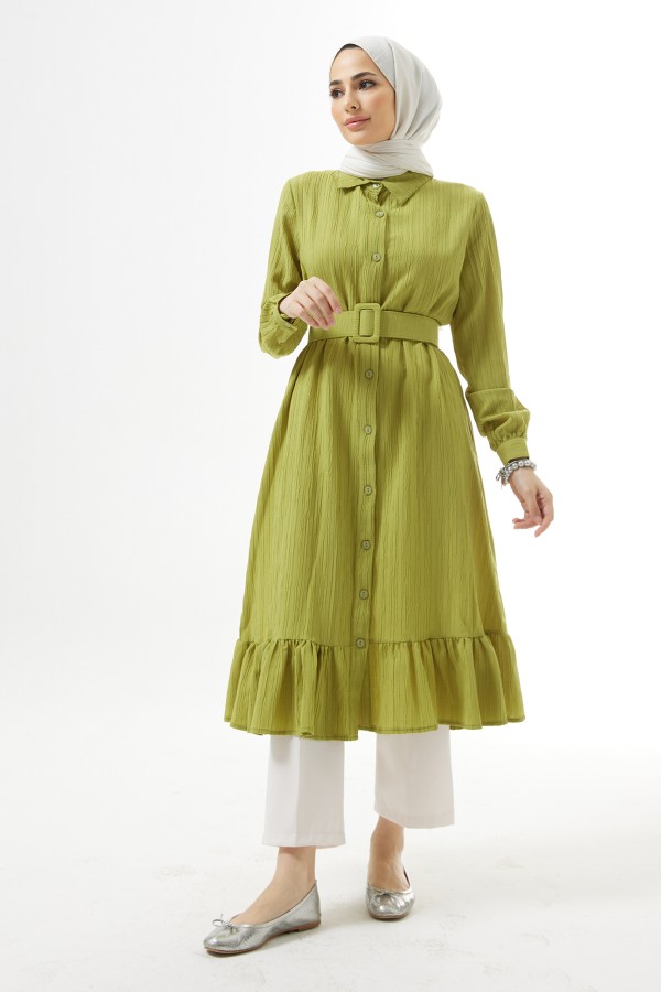 Belted Crepe Tunic - Oil Green