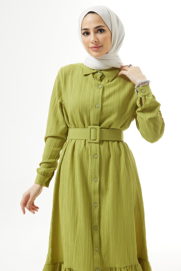 Belted Crepe Tunic - Oil Green