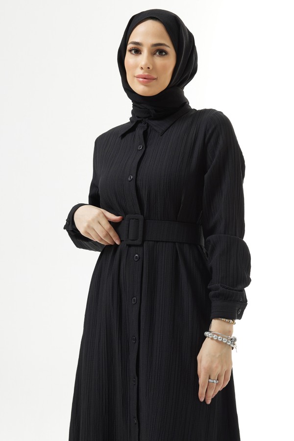 Kemerli Bürümcük Tunik - Siyah