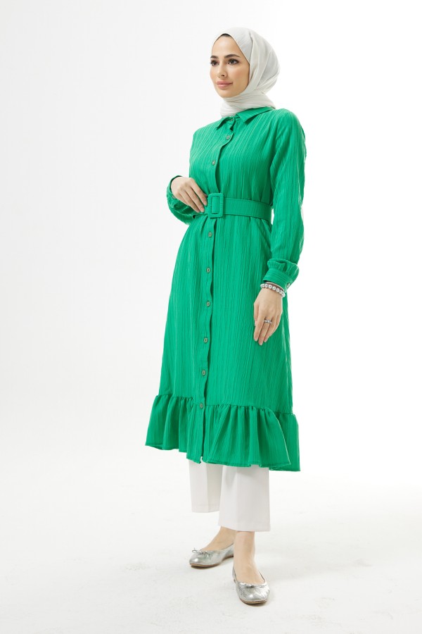 Kemerli Bürümcük Tunik - Yeşil