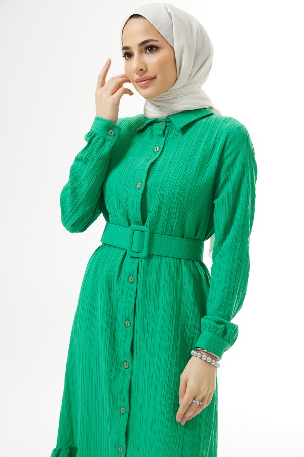 Kemerli Bürümcük Tunik - Yeşil