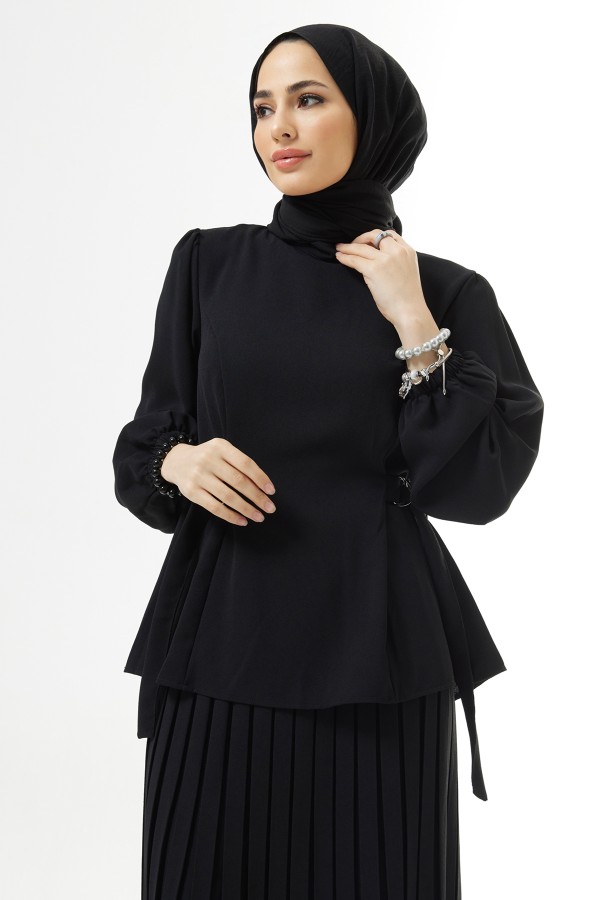 Piliseli Etekli Takım - Siyah