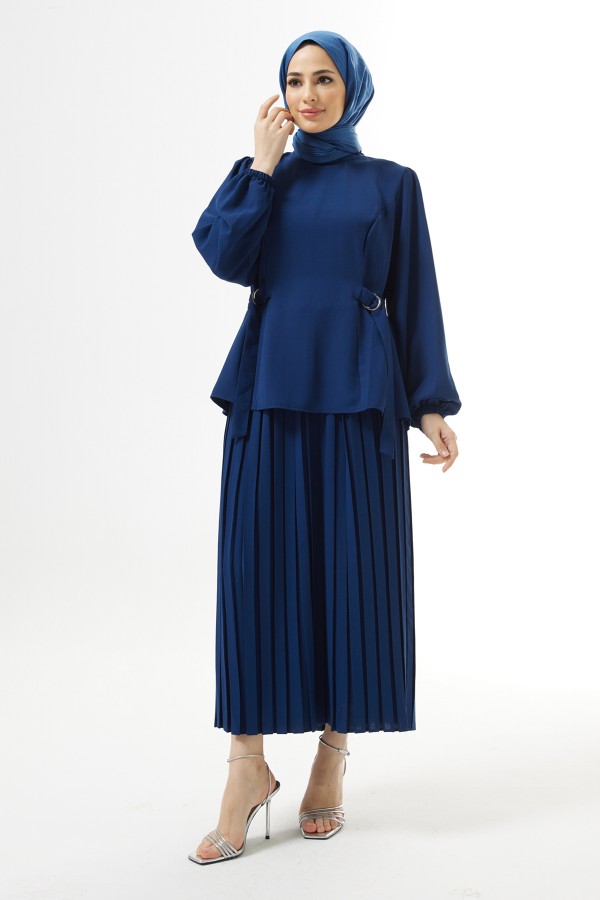 Piliseli Etekli Takım - İndigo