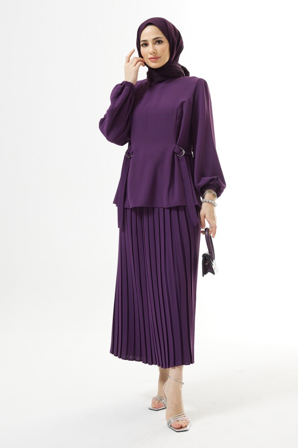 Pleated Skirt Suit - Purple