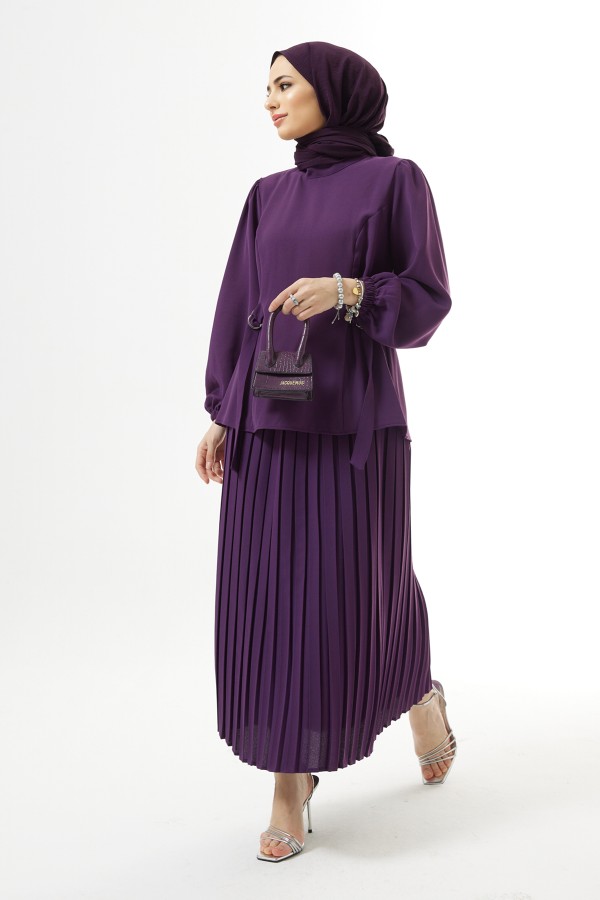 Pleated Skirt Suit - Purple