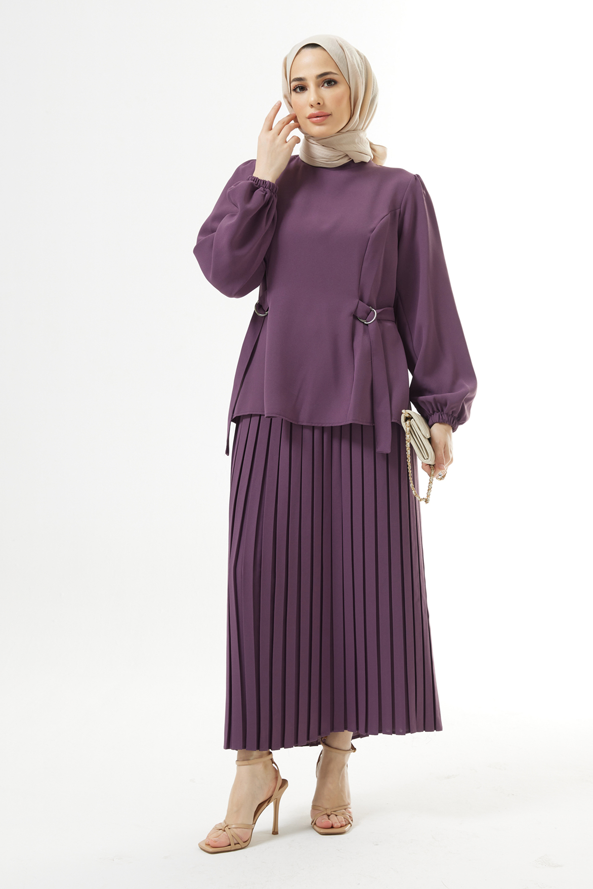 Pleated Skirt Suit - Purple
