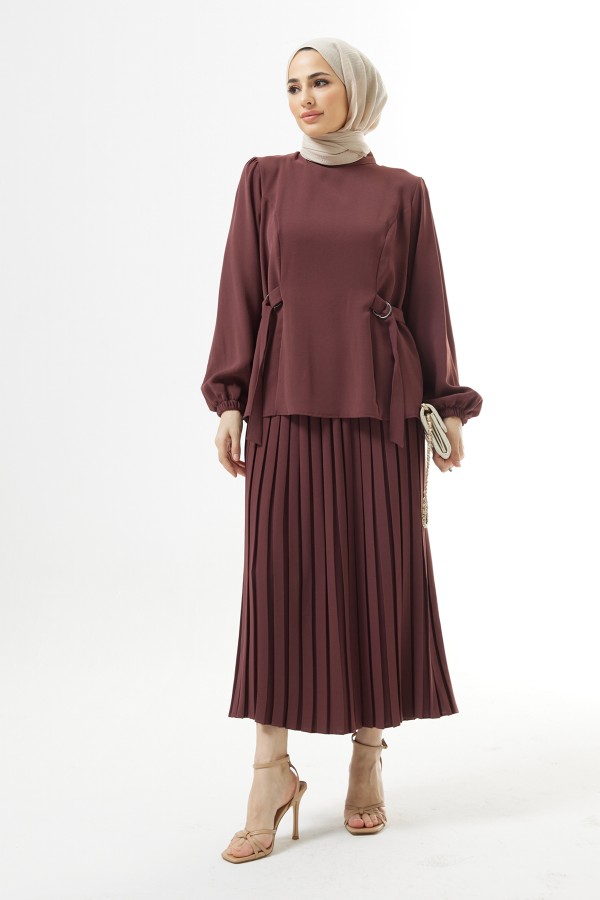 Piliseli Etekli Takım - Gül Kurusu