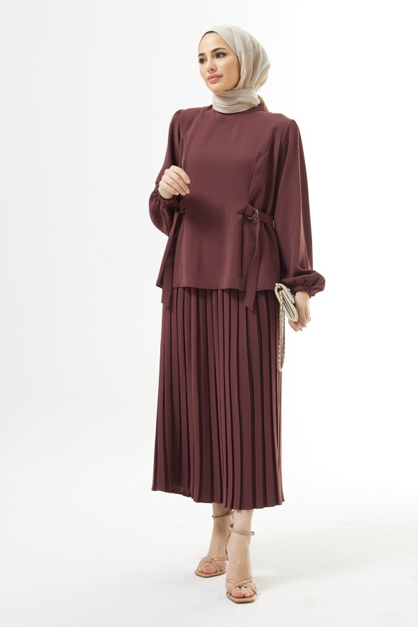 Piliseli Etekli Takım - Gül Kurusu