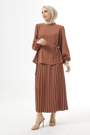 Pleated Skirt Suit - Camel