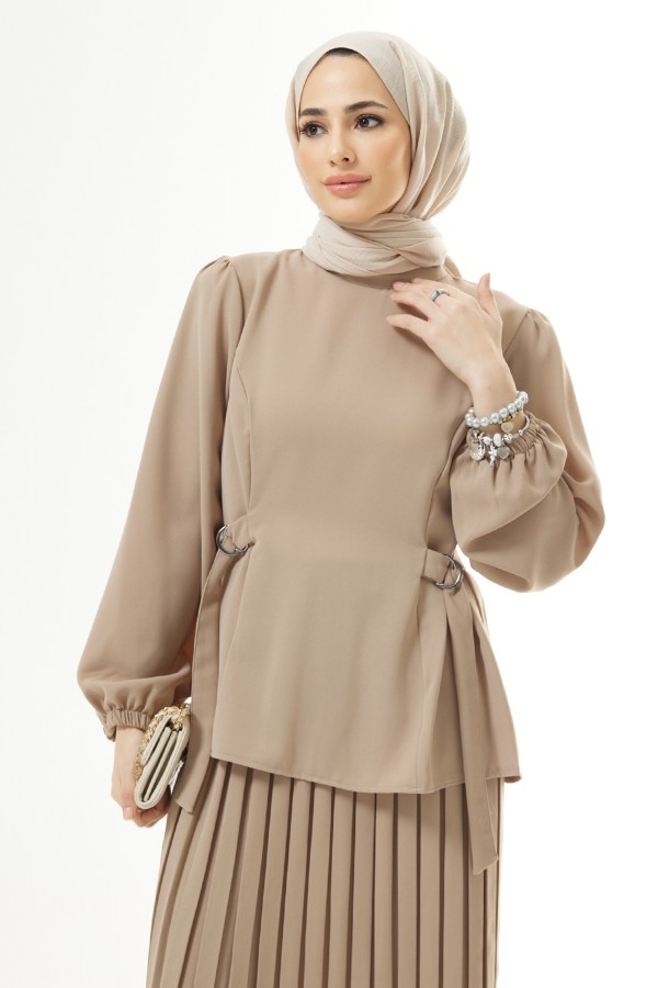 Pleated Skirt Suit - Beige