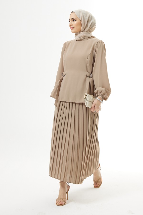 Pleated Skirt Suit - Beige