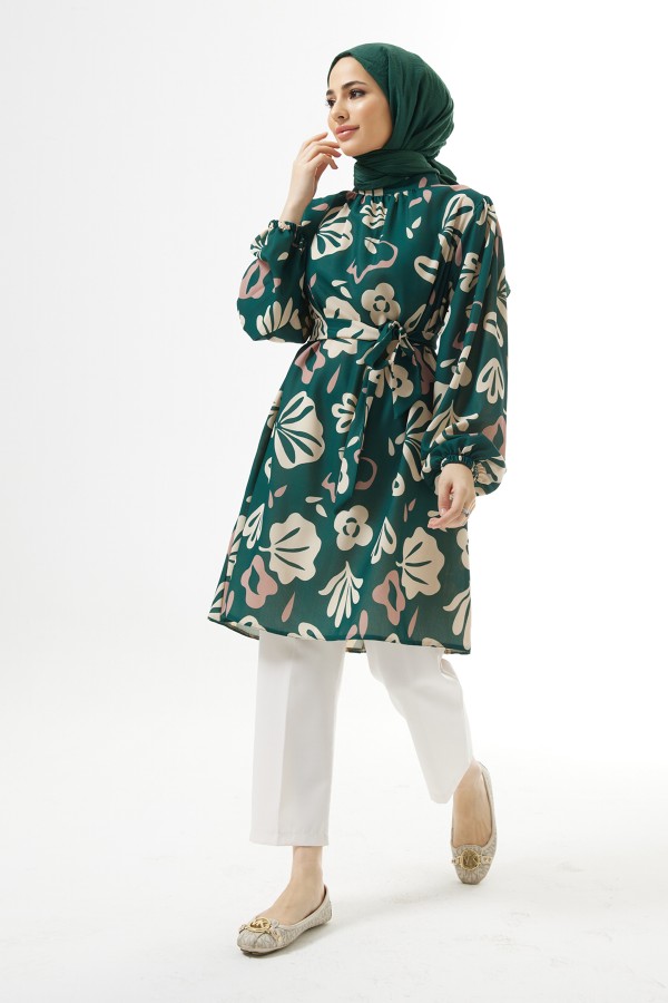 Belted Patterned Tunic - Emerald Belted Patterned Tunic - Emerald