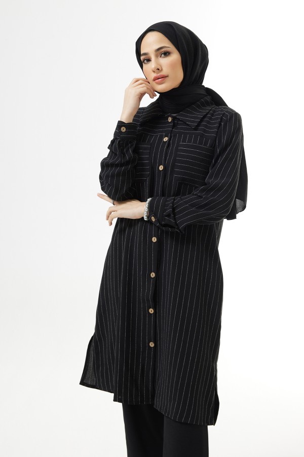 Striped Tunic Pants Set - Black Striped Tunic Pants Set - Black