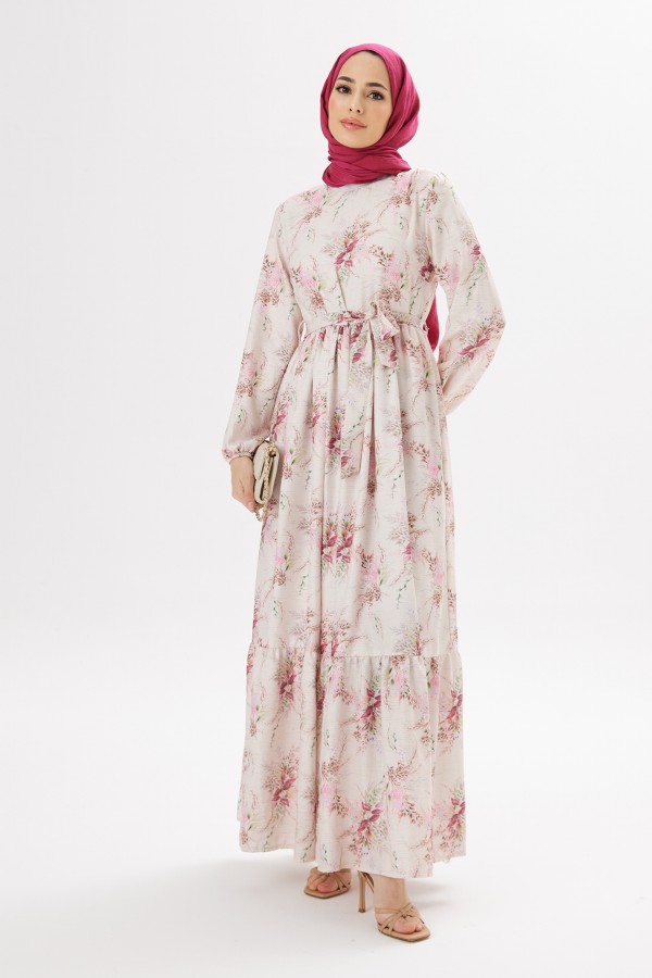 Flora Keten Elbise - Gül Kurusu