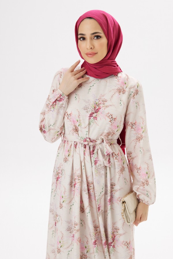Flora Keten Elbise - Gül Kurusu
