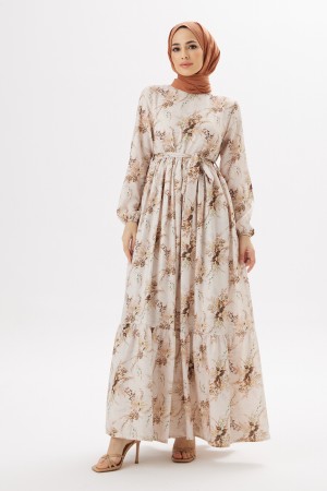 Flora Linen Dress - Brown