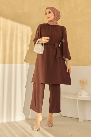 Mila Belted Suit - Brown
