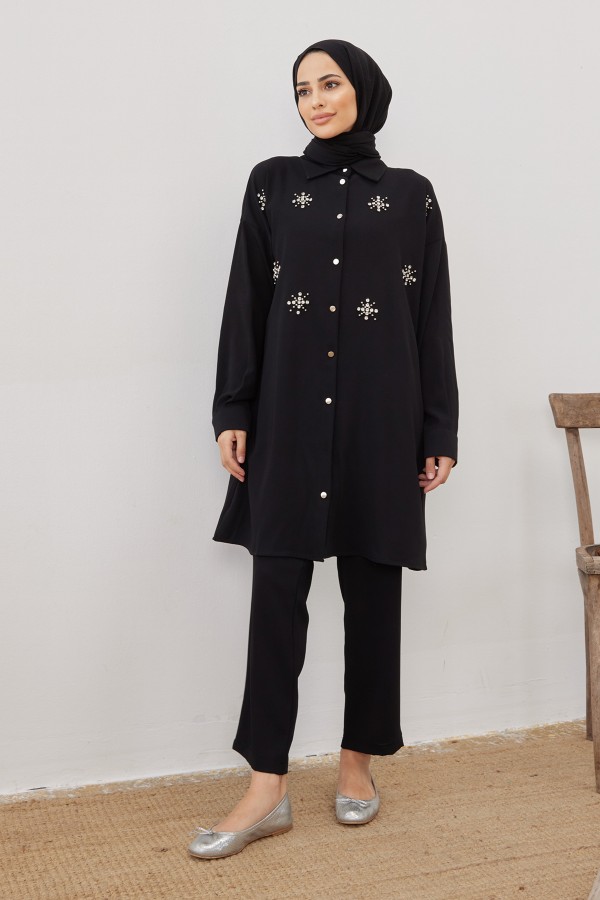 Kar Tanesi Tesettür Takım - Siyah