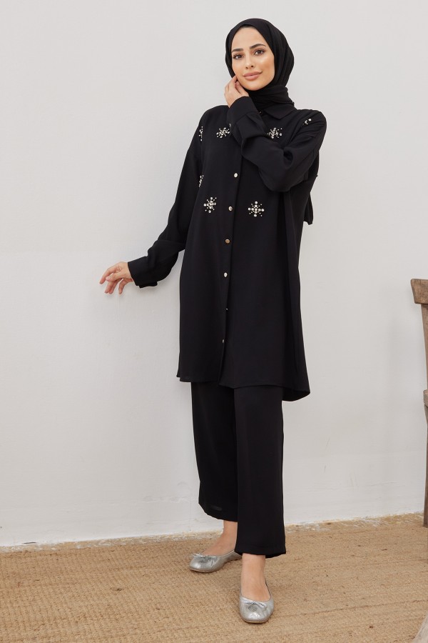 Kar Tanesi Tesettür Takım - Siyah
