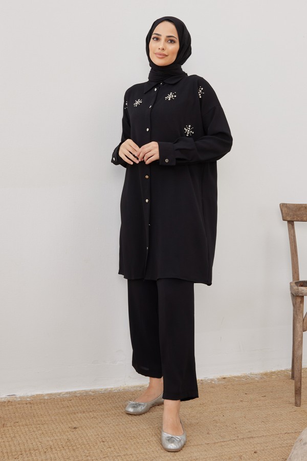 Kar Tanesi Tesettür Takım - Siyah