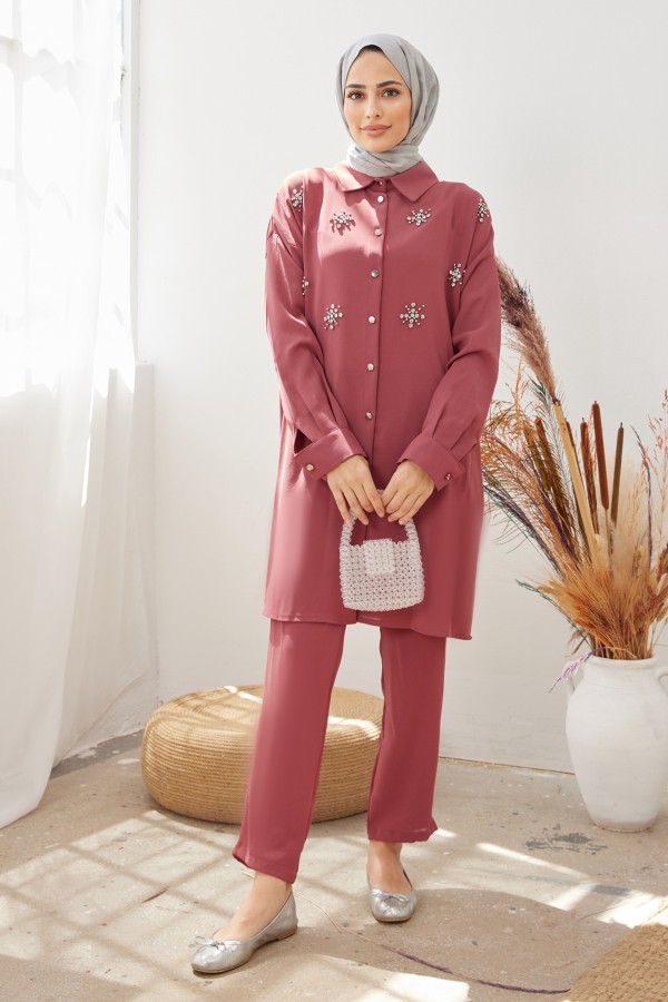 Kar Tanesi Tesettür Takım - Gül Kurusu