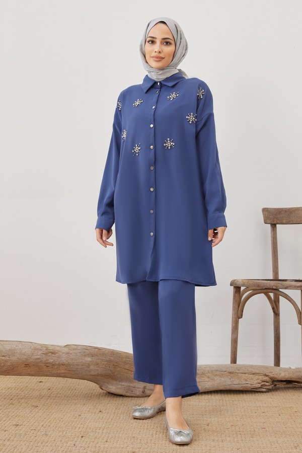 Kar Tanesi Tesettür Takım - İndigo
