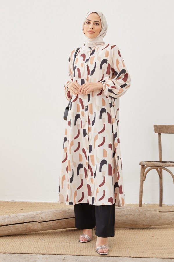 Patterned Tunic Pants Double Suit - Black Patterned Tunic Pants Double Suit - Black