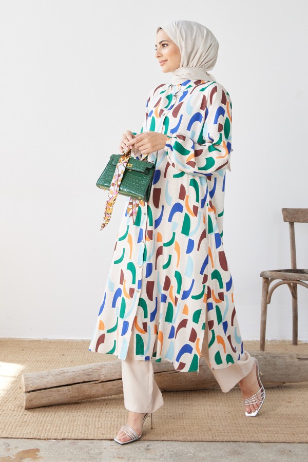 Patterned Tunic Pants Double Suit - Emerald