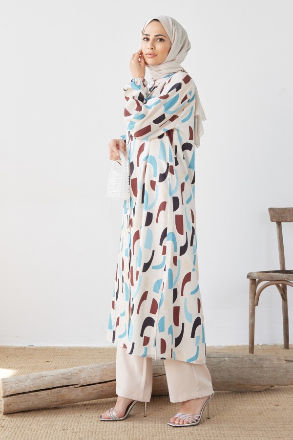 Desenli Tunik Pantolon İkili Takım - İndigo